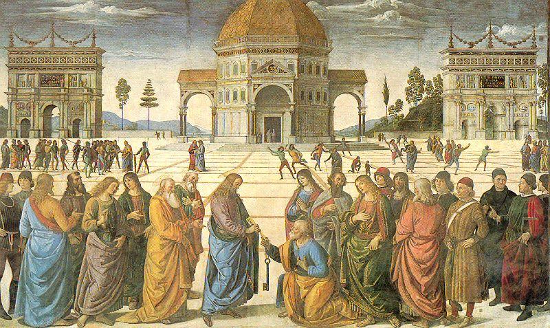 PERUGINO, Pietro Christ Giving the Keys to St. Peter Germany oil painting art